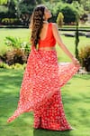 Shop_REDPINE DESIGNS_Red Silk, Viscose Embroidery, Sequins, Pre-draped Floral Print Saree With Blouse _at_Aza_Fashions