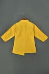 Shop_Maaikid_Yellow Cotton, Silk Embroidery Lion Motif Sherwani Set _at_Aza_Fashions