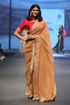Shop_SHINOR_Beige Saree Georgette Embellished Border With Raw Silk Blouse _at_Aza_Fashions