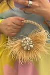 Shop_Bhavna Kumar_Gold Beads And Stones Crescent Feather Embellished Mini Bag _at_Aza_Fashions