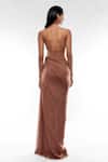 Shop_Deme By Gabriella_Pink Georgette, Net, Chiffon Sequins V-neck Strappy Draped Gown _at_Aza_Fashions