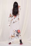 Shop_AK-OK_White Silk Embroidery Round Neck Flower And Ostrich Print Top With Skirt _at_Aza_Fashions