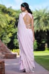 Shop_Tarini Vij_Pink Georgette Sequin Plunge V Neck Ruffle Layered Saree With Blouse _at_Aza_Fashions