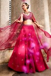 Shop_Awigna_Magenta Georgette And Soft Net Embroidery Farzin Placement Lehenga Set _at_Aza_Fashions