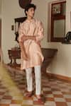 Shop_Seema Nanda_Peach Chanderi Silk Printed Geometric Amrit Kurta Set  _at_Aza_Fashions