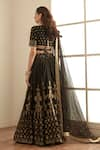 Shop_Studio Iris India_Black Banarasi Silk Floral Pattern Plunge V Siyahi Lehenga Set _at_Aza_Fashions