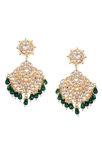 Shop_Auraa Trends_Green Stones, Beads Kundan Embellished Chandbalis _at_Aza_Fashions