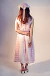 Jyoti Bansal_Pink Cambric Cotton Chequered Floral Round First Date Lace Work Top And Skirt Set _Online_at_Aza_Fashions