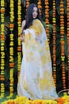 Shop_Meghstudio_Off White Saree  Organza Hand Painted Hibiscus Flowers  _at_Aza_Fashions