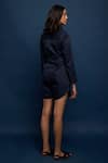 Shop_Escape By Aishwarya_Blue Cotton Satin Plain Collared Neck Front Tie Up Jumpsuit _at_Aza_Fashions
