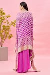 Shop_Naintara Bajaj_Pink Top And Cape: Banarasi Chevron Pattern & Draped Dhoti Skirt Set For Women_at_Aza_Fashions