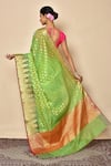 Shop_Nazaakat by Samara Singh_Green Saree Banarasi Cotton Chanderi Silk Woven Geometric Pattern_at_Aza_Fashions