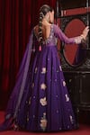 Shop_Ajiesh Oberoi_Purple Dupion Silk Embroidered Floral Patterns Scoop Saloni Long Anarkali Set _at_Aza_Fashions