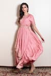 Shop_Kesar Studio_Pink Bamberg Silk (80 Grams) Embroidery Cord Round Border Draped Gown_at_Aza_Fashions