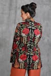 Shop_Dusala_Black Pashmina Thread Band Collar Rose Pattern Jacket _at_Aza_Fashions