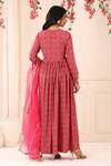 Shop_Bairaas_Magenta Muslin Printed Rangoli Patterns V Neck Anarkali With Dupatta_at_Aza_Fashions