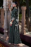 Shop_Kritika Dawar_Green Kurta Chanderi Embroidery Dori Notched Sharara Set _at_Aza_Fashions