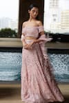 Shop_Nadine Dhody_Pink Tulle Embroidery Sequin Straight Megan Floral Lehenga Set _at_Aza_Fashions