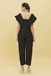 Shop_Samyukta Singhania_Black Poplin Solid Square Neck Pleated Overlay Jumpsuit _at_Aza_Fashions