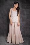 Shop_Sunita Bhandari_Pink Viscose, Georgette Embroidery, Gota Patti, Mirrors And Kurta Set With Cape _at_Aza_Fashions