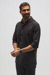 Shop_Terra Luna_Black 100% Organic Handloom Cotton One Piece Collar Shirt  _at_Aza_Fashions