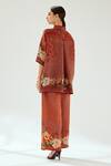 Shop_Rajdeep Ranawat_Orange Silk Floral Shirt Collar Maizah Tunic _at_Aza_Fashions