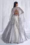 Shop_Dolly J_Silver Organza Embellished Sequins Elaheh Bridal Lehenga And Cape Set _at_Aza_Fashions