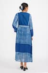 Shop_Jayati Goenka_Blue Cotton Handblock Print Checks Band Collar Checkered Button-down Dress _at_Aza_Fashions