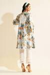 Shop_Sage Saga_Blue Linen Embroidery Soha Floral Print Kalidar Kurta For Kids_at_Aza_Fashions
