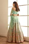 Shop_Studio Iris India_Green Organza Embroidery Kashidakari One Shoulder Hina Floral Lehenga Set _at_Aza_Fashions