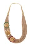 Shop_joules by radhika_Multi Color Shell Pearls Strand Jute Necklace_at_Aza_Fashions