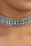 Shop_House Of Tuhina_Silver Plated Teer Mirror Studded Choker _at_Aza_Fashions