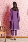 Shop_Dohr India_Purple Silk, Chanderi, Organza Embroidery Round Neck Fiza A-line Kurta Pant Set _at_Aza_Fashions