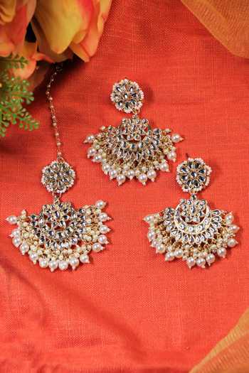 Buy_Ishhaara_Gold Plated Pearls, Diamonds And White Kundan Chandbalis Set _Online_at_Aza_Fashions