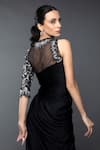 Shop_Anjum Qureshi_Black Satin Georgette Embroidery Sequin Round Asymmetric Dress_at_Aza_Fashions