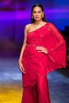 Shop_Nachiket Barve_Red Toga Georgette Embroidery Bead Asymmetric Astral Sharara Set  _at_Aza_Fashions