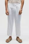 Shop_Terra Luna_White 100% Organic Handloom Oxford Cotton Solid Pant _at_Aza_Fashions