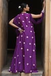 Shop_Nitisha Kashyap Official_Purple Georgette, Silk Beads, Mirrors Split Balloon Sleeve Cape Gharara Set _at_Aza_Fashions