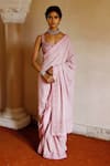 Shop_Archana Jaju_Pink Handwoven Cotton Hand Painted And Lucknowi Chikankari Saree With Blouse _at_Aza_Fashions