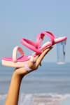 Shop_Tiesta_Pink Faux Leather Candycane Glass Block Heels_at_Aza_Fashions