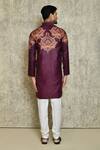 Shop_Naintara Bajaj_Purple Mandarin Collar Printed Kurta Set_at_Aza_Fashions