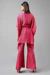 Shop_Inej_Fuchsia Rayon Flex Embroidery Paisley V Neck Kaftan With Bell Bottom Pant _at_Aza_Fashions