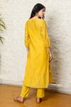 Shop_Tatwa_Yellow Handloom Cotton, Viscose, Silk Embroidery Round Neck Kurta And Pant Set _at_Aza_Fashions