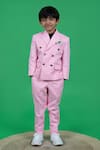 Shop_LITTLE BOYS CLOSET_Pink Suiting Plain Double Breasted Blazer Set _at_Aza_Fashions