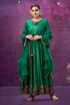 Shop_Label Niti Bothra_Green Kora Silk Mughal Round Floral Applique Anarkali With Dupatta _at_Aza_Fashions