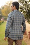 Shop_Raw & Rustic by Niti Bothra_Blue 60 Lea Checkered Linen Kurta Shirt _at_Aza_Fashions