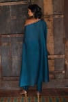 Shop_Shikha Mehta_Green Silk Chanderi Thread One Shoulder Kaftan And Pant Set _at_Aza_Fashions