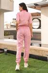 Shop_B'Infinite_Pink Cotton High Neck Single-breasted Crop Blazer And Joggers Set_at_Aza_Fashions