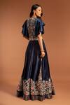 Shop_Sejal Kamdar_Blue Pure Satin Crepe And Gajji Silk Print & Floral Ruffle Sleeve Gown  _at_Aza_Fashions