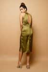 Shop_Ahi Clothing_Green Satin Sequin And Beads, Zardozi Halter Neck Dress _at_Aza_Fashions